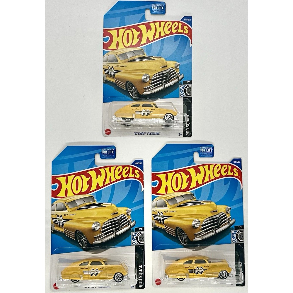 Hot Wheels '47 Chevy Fleetline MOONEYES Yellow Lot of 3 Rod Squad 1:64